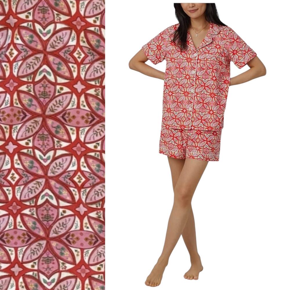 Bedhead Kaleidoscope Pink Print Stretch Organic Cotton Shorty Pajama Set Size L